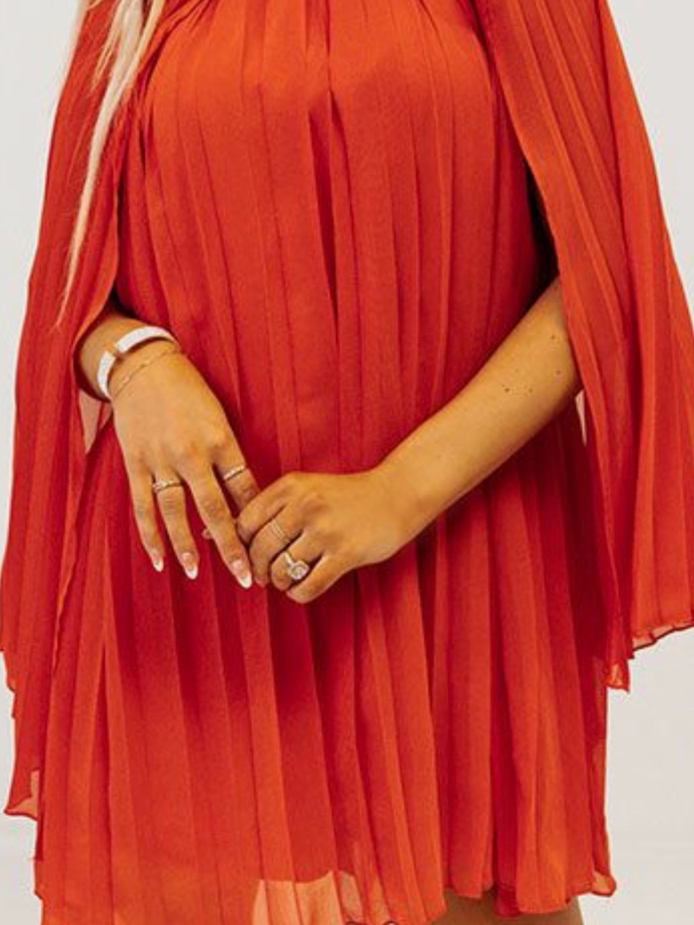 Strut & Bolt Pleated Chiffon Cape Shift Dress